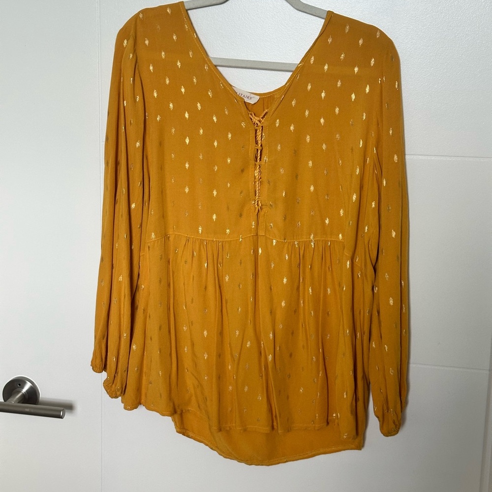 Solitaire Mustard Blouse with White Accents